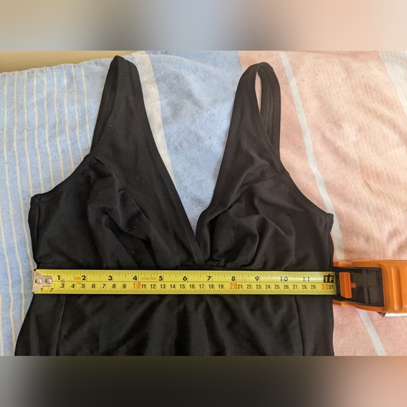 Black V-Neck Low Back One Piece Bathing suit - Picture 8 of 11